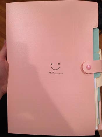 reviewer's photo of the pink folder