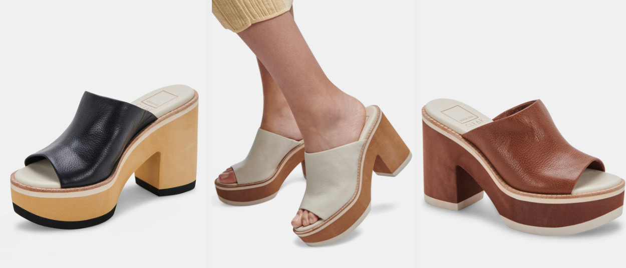 Three images of the platform heel sandals