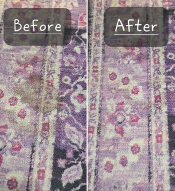 reviewer shows a before and after of the dirty rug