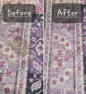 reviewer shows a before and after of the dirty rug