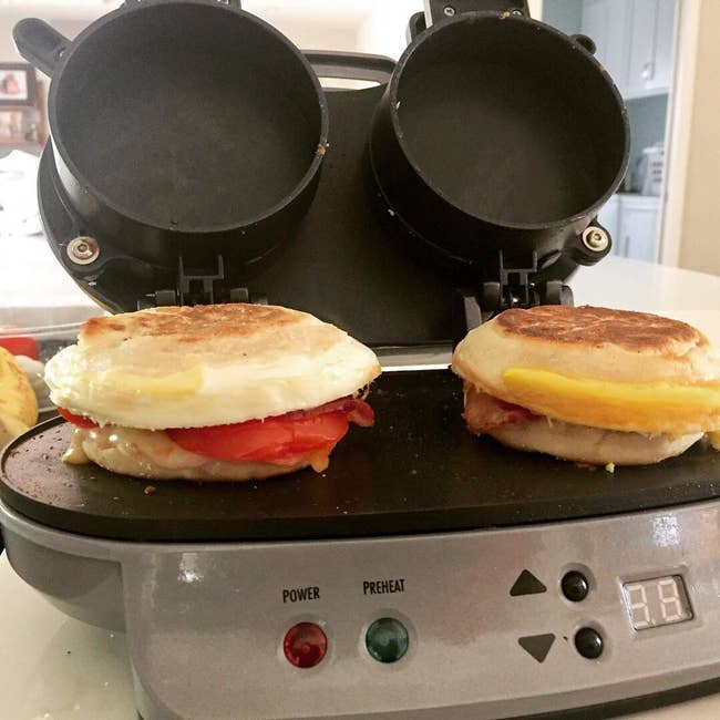 reviewer image showing the breakfast sandwiches being made in the maker