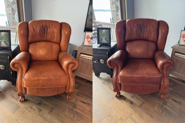 Two identical leather armchairs with precocious backs and rolled arms are placed adjacent to a model successful a cozy surviving country setting