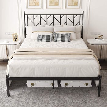 lifestyle photo of the metal bed frame in bedroom