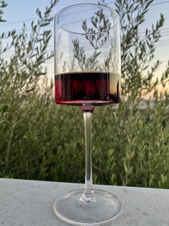 Reviewer image of red wine in glass outside