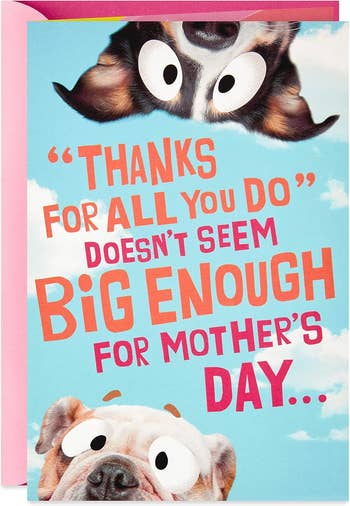 Mother's Day card featuring two dog faces with text: 