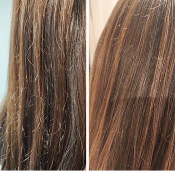 Reviewer's hair before and after hair treatment