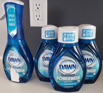 reviewers Dawn dish spray and three refill bottles