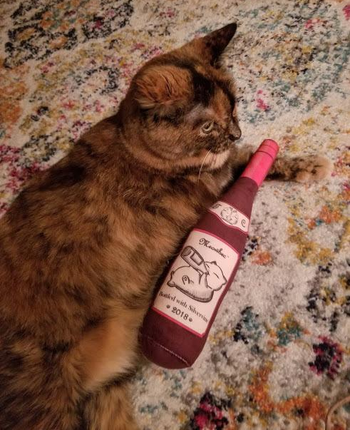 tripod calico with the large wine bottle toy
