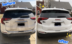 Reviewer before and after image of white car