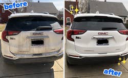 Reviewer before and after image of white car