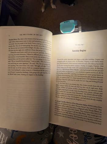 reviewer photo of the light illuminating a page in a book