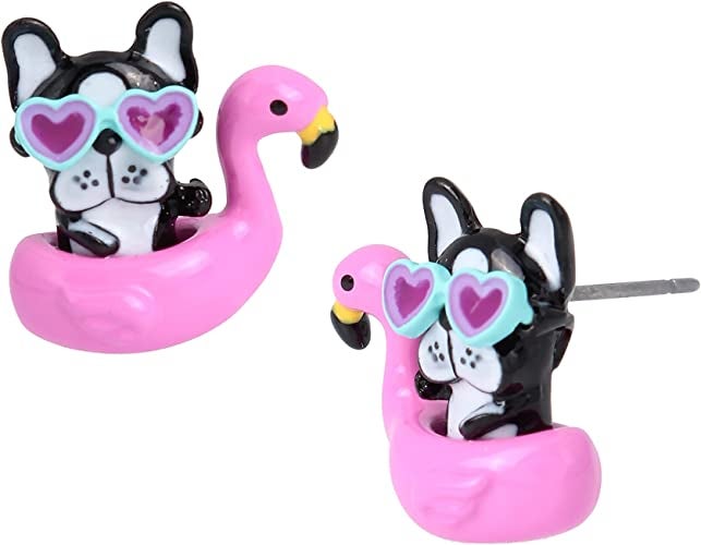 the pink black white and blue stud earrings