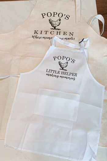 Popo's Kitchen apron and Popo's little helper apron
