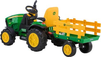 Toy John Deere tractor with detachable trailer for children
