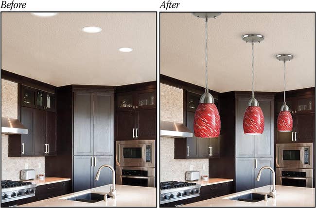 A before and after photo showing the changes made with the conversion kit in someones kitchen