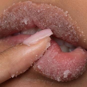 Close-up of lips with sweetener  scrub