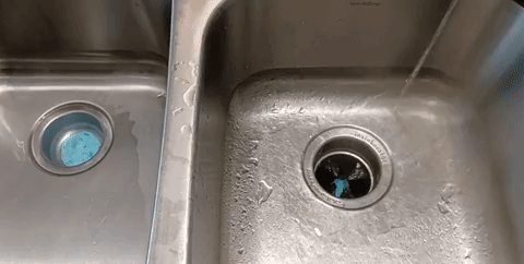 GIF of garbage disposal foaming up with Glisten disposal cleaner
