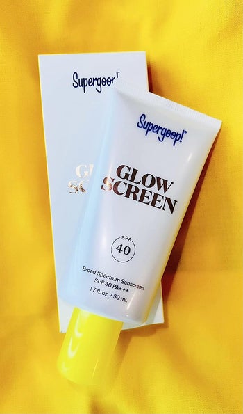 a tube of supergoop glow screen sunscreen