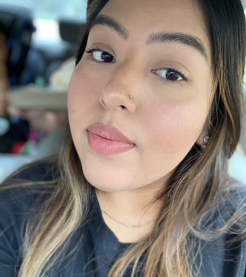 close-up of a reviewer's flawless foundation