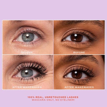 Before and after pics of models with the mascara off and on their eyes