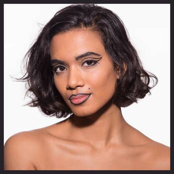 model wearing the black all-over pencil on their eyes, brows, and lips