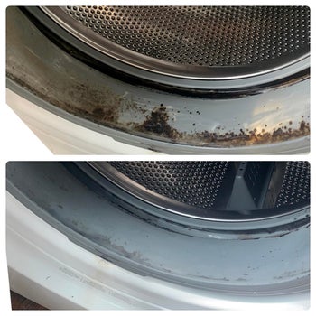 reviewer washing machine with mold, then same machine without mold after using the gel