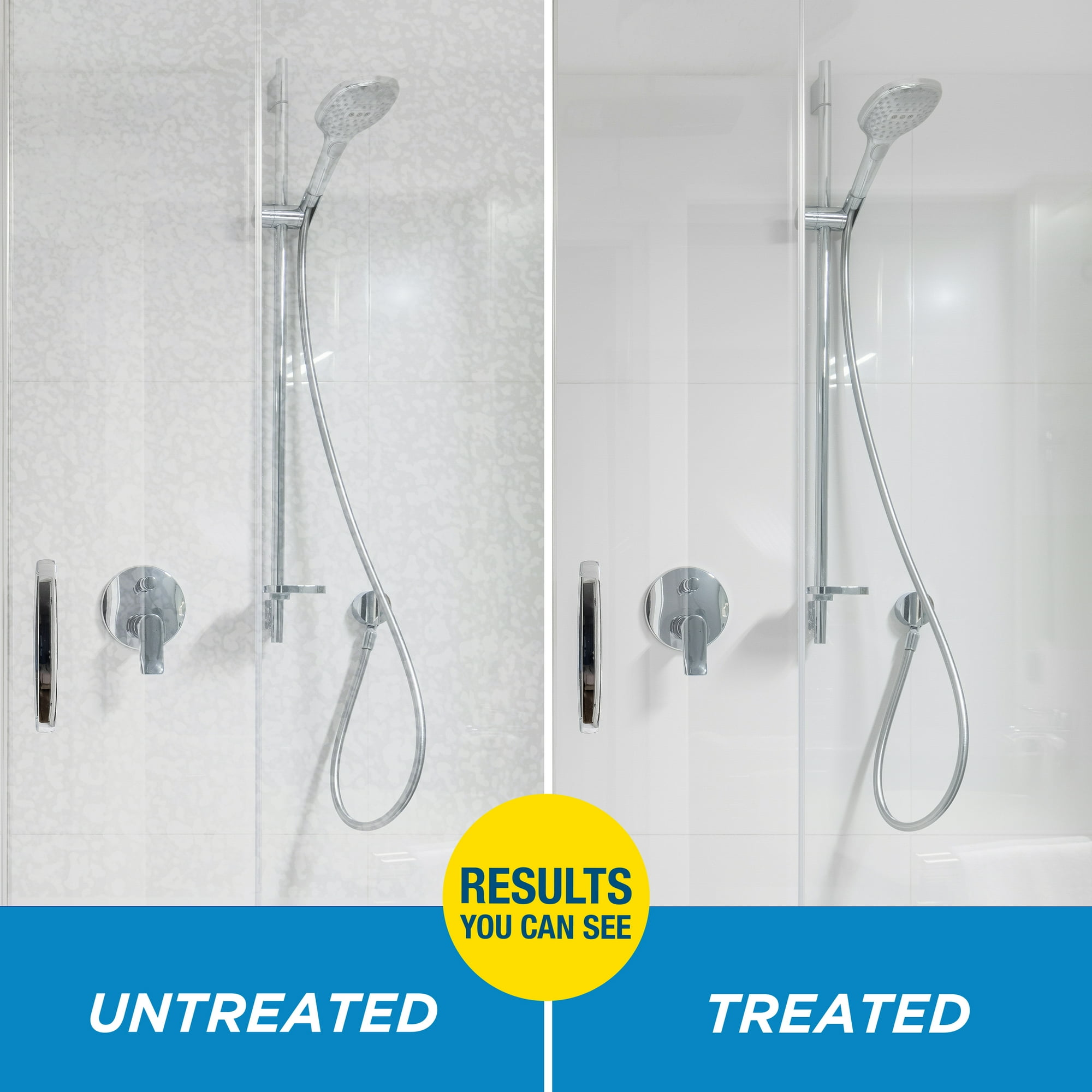 Shower examination  showing untreated solid  connected  the left, treated solid  connected  the right, illustrating cleaning merchandise  effectiveness for clearer results