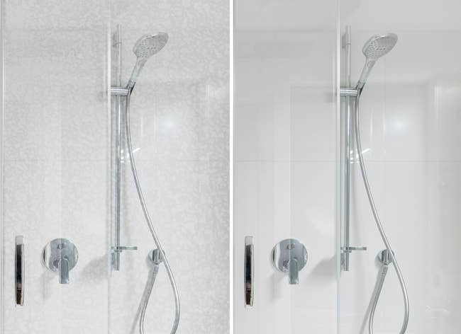 Shower examination showing untreated solid connected the left, treated solid connected the right, illustrating cleaning merchandise effectiveness for clearer results
