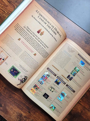 the book to show the page inside hyrule historia depicting the zelda timeline