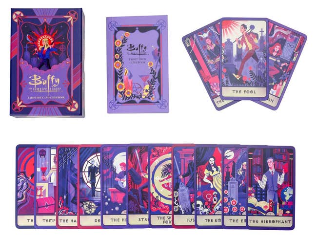 The deck with example cards, such as Xander as the food, Giles as the hierophant, and more