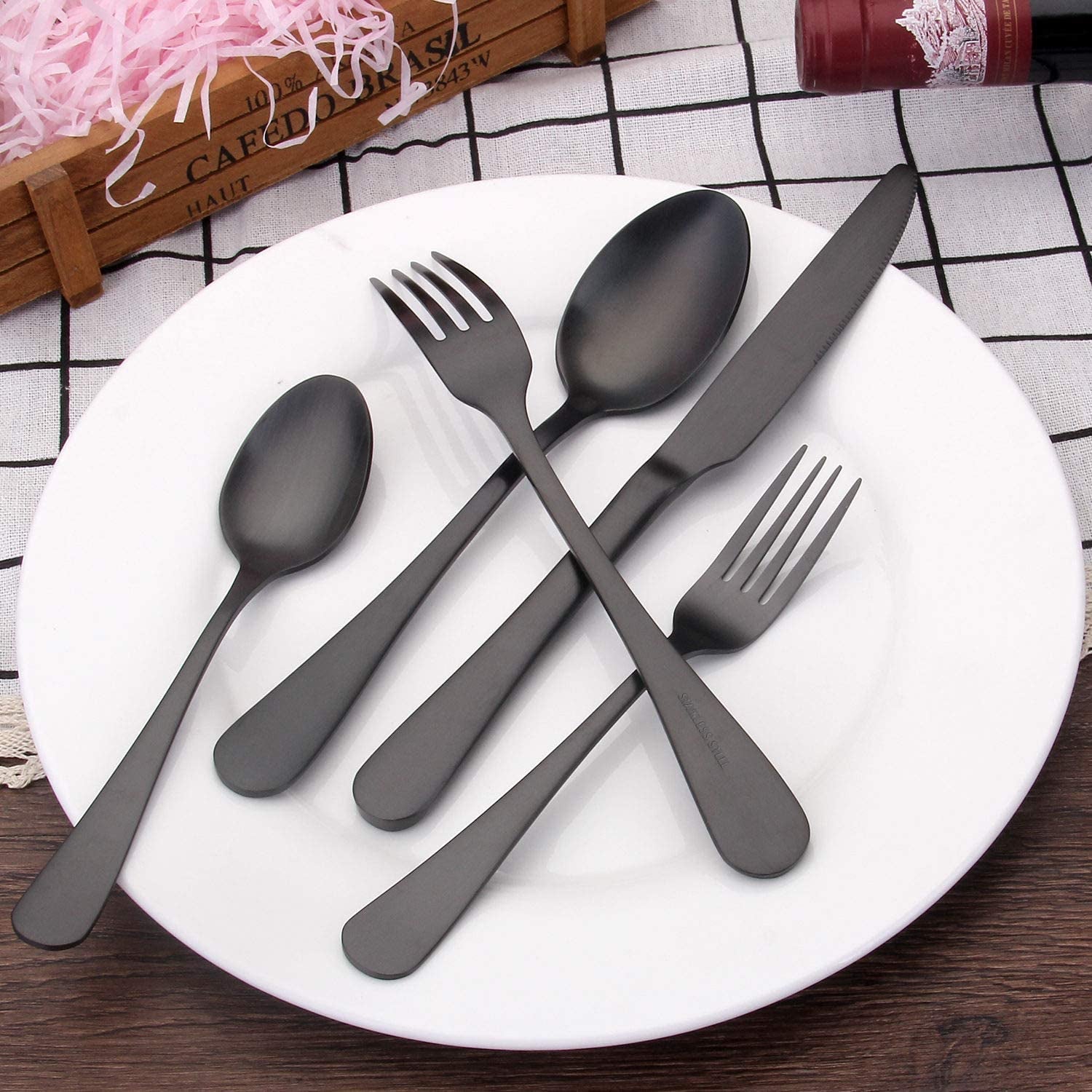 matte black flatware on a plate
