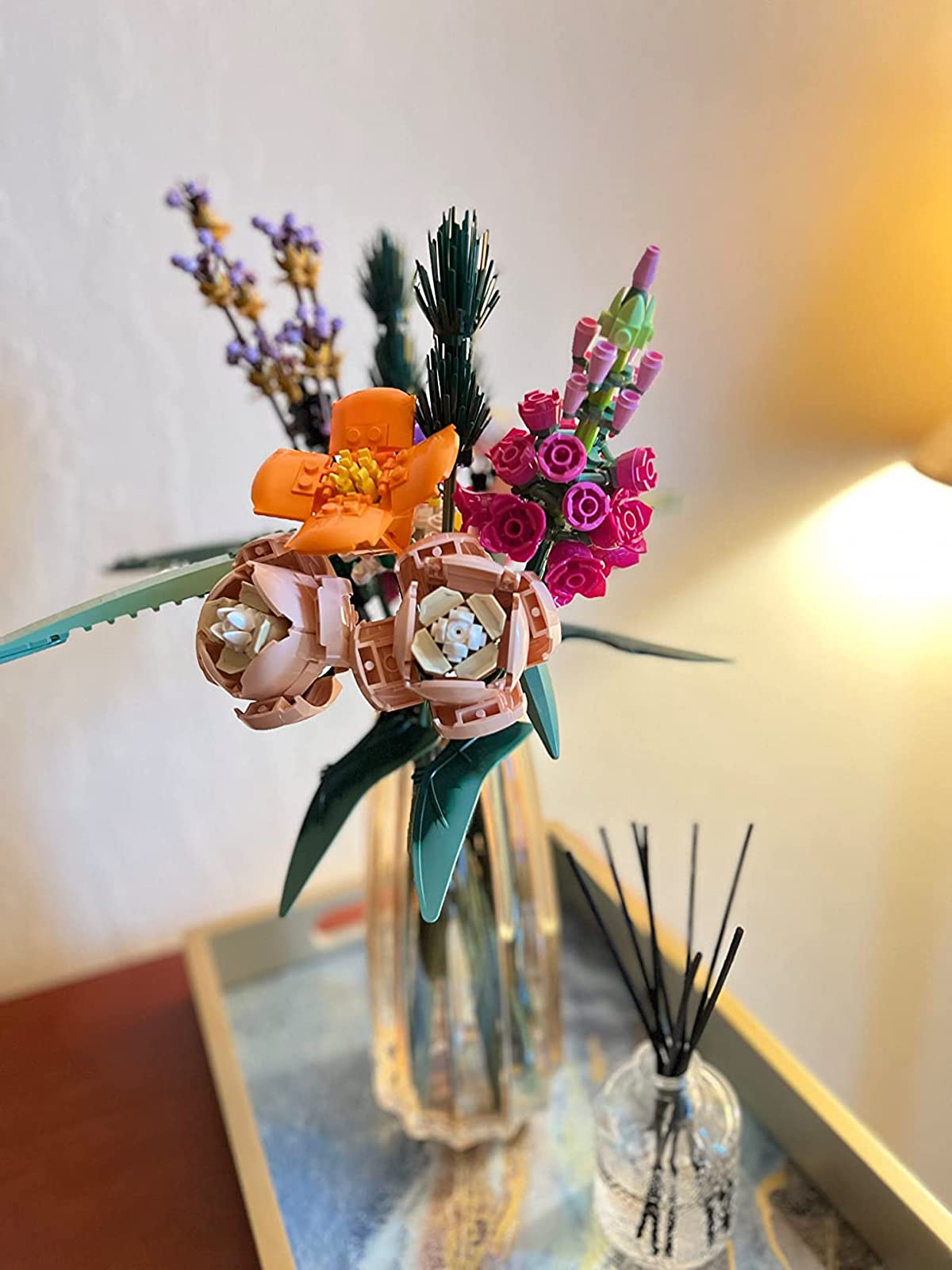 the bouquet of lego plant life in a broad sure vase