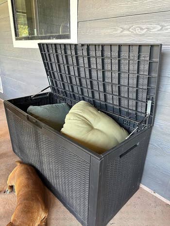 same reviewer's box open to show all the cushions it holds