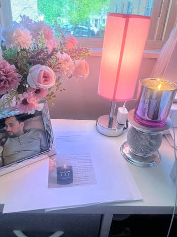 The table  lamp lit up