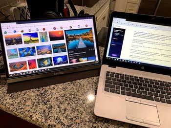 the portable monitor connected to a macbook
