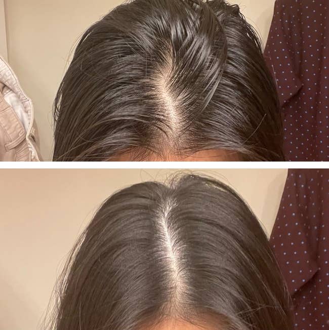 reviewers greasy hair before using dry shampoo then after with refreshed hair