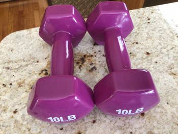 reviewer photo of purple 10-lb weights