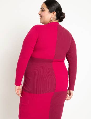 back view of a model in the red plum/sangria color way