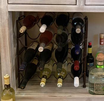 Reviewer image of the wine rack in a cabinet space