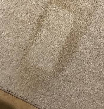 same reviewer's photo showing a clear rectangle surrounded by the stain to demonstrate how well the pad worked during a spot test