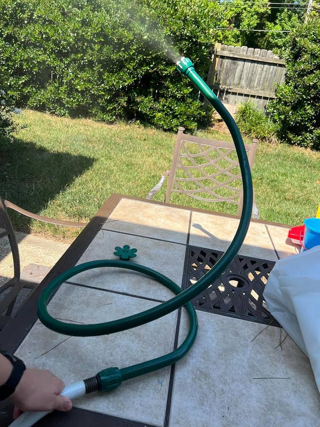 An outdoor mister twisted into a spiral