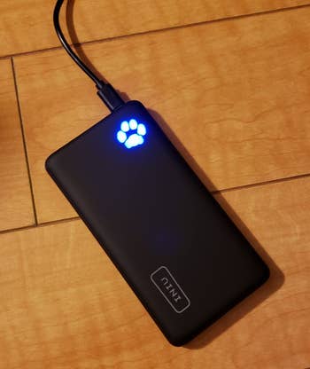 the power bank with a glowing paw print on it