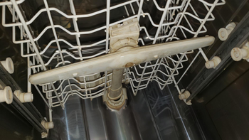 A reviewer's dishwasher before using dishwasher cleaner