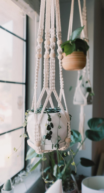 Reviewer image of the white macrame hanger