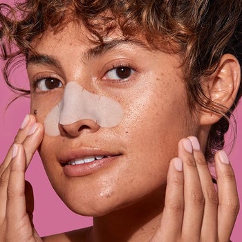 a model wearing the nose strip