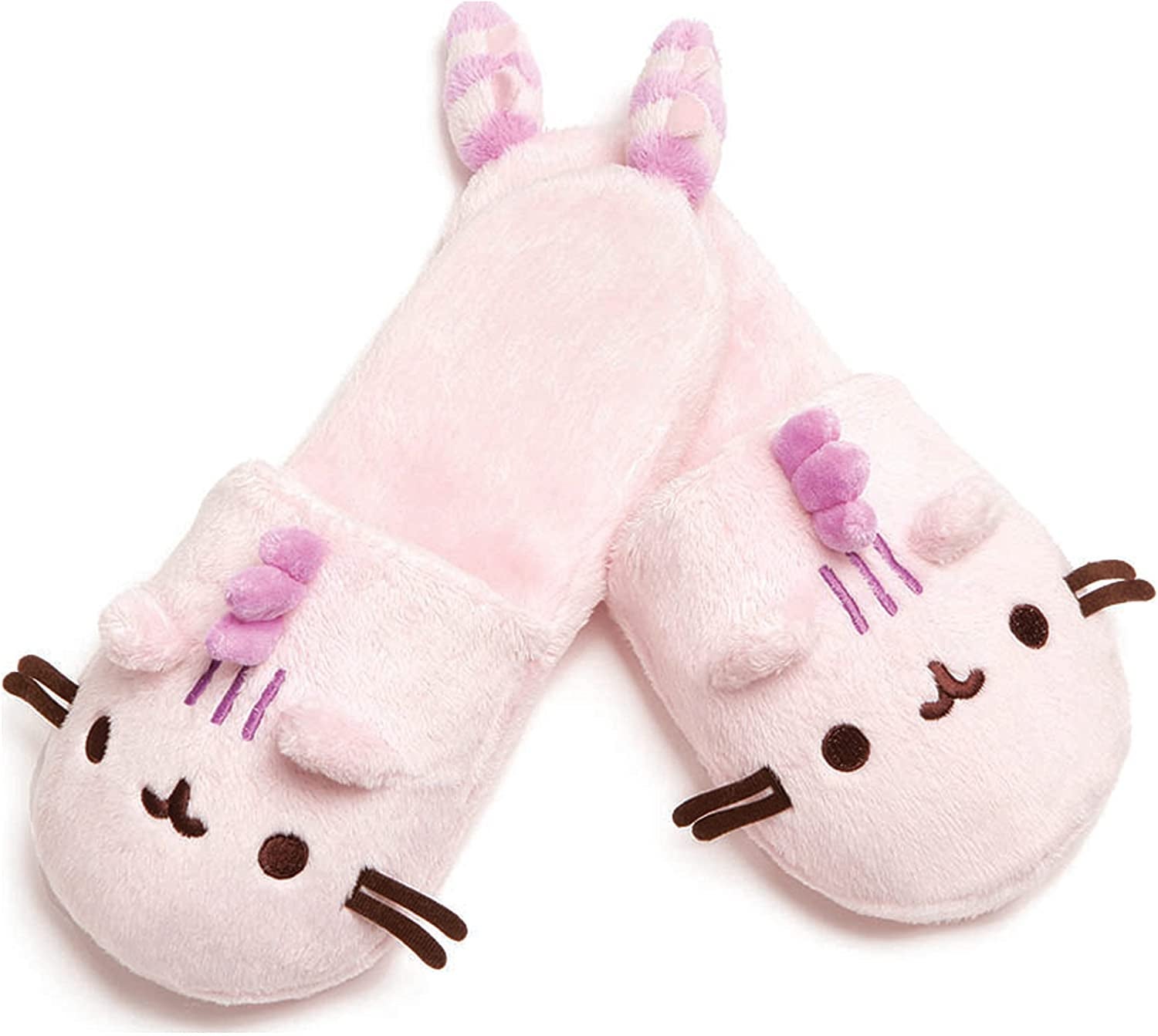 pink slippers with pusheen faces with dino spikes and tail