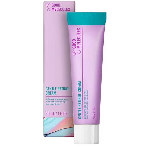 Good Molecules Gentle Retinol Cream conduit  and box, promoting reduced good  lines and firmer skin. 30 ml size, suitable for skincare shopping