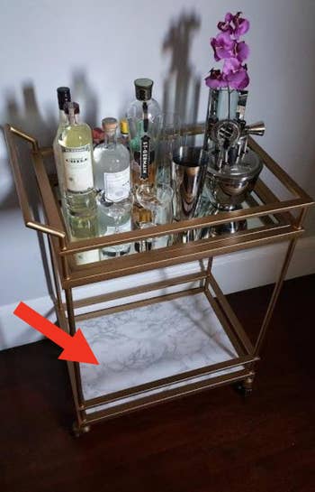 the contact paper on a reviewer's bar cart