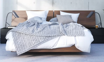 lifestyle photo of wooden floating bed