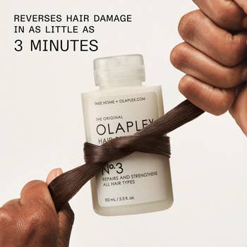 Person holding Olaplex Hair Perfector No. 3 bottle, showing hairsbreadth  wrapped astir   it. Text highlights it reverses harm  successful  3 minutes